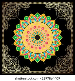 Vector vintage mandala border engraved frame logo engraving with retro ornament pattern in antique rococo style decorative design part 5
