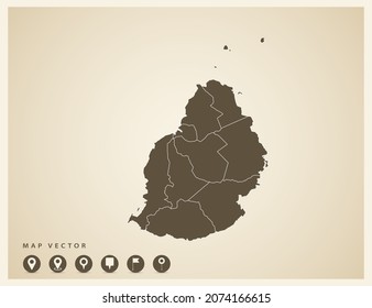 Vector vintage of Mauritius map on old background.