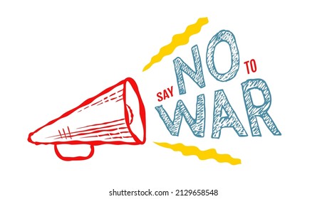 Vector vintage megaphone with text of No War. Vector illustration of retro loudspeaker on white background on doodle style. Say No to War.