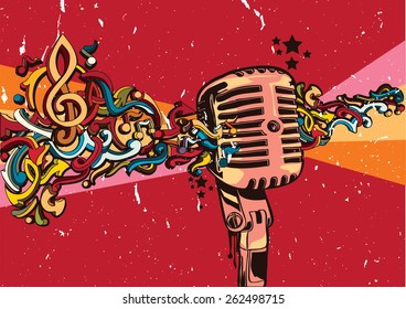 Vector Vintage Microphone On Graffiti Background