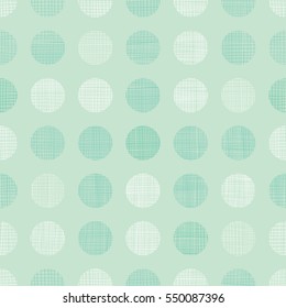 Vector Vintage Mint Green Dots Circles Seamless Pattern Background With Fabric Texture. Perfect for neutral nursery, birthday, circus or fair themed designs.