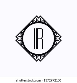 Vector vintage modern art deco emblem with monogram