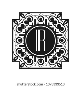 Vector vintage modern art deco emblem with monogram
