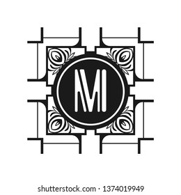 Vector vintage modern art deco emblem with monogram