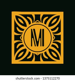 Vector vintage modern art deco emblem with monogram