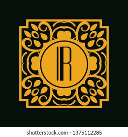 Vector vintage modern art deco emblem with monogram
