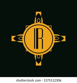 Vector vintage modern art deco emblem with monogram