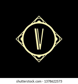 Vector vintage modern art deco emblem with monogram