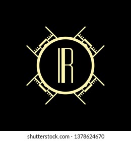 Vector vintage modern art deco emblem with monogram
