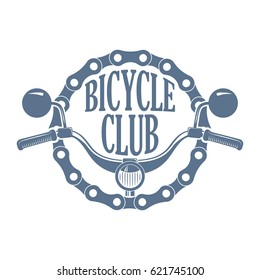 vector vintage monochrome label for bike or scooter club, retro style logo for bicycle museum and garage shows