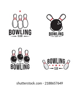 Vector vintage monochrome style bowling logo, icon, symbol. Bowling ball and bowling pins illustration. Trendy design elements, isolated on white background.