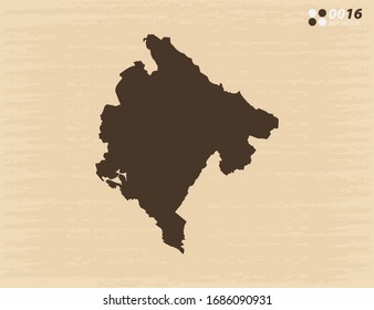 Vector vintage of Montenegro map on old paper background.