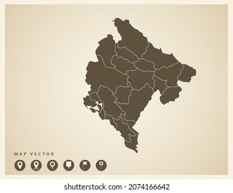 Vector vintage of Montenegro map on old background.