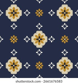 Vector vintage Moroccan-Inspired tile pattern on navy background