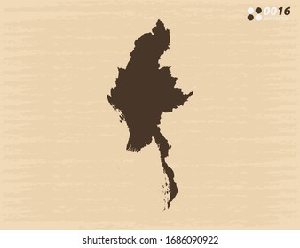 Vector vintage of Myanmar map on old paper background.