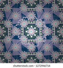 Vector vintage natural pattern. Design for cloth, wallpaper, gift wrapping. Print for silk, calico and home textiles. Seamless background with cute simple flowers in gray, blue and violet colors.