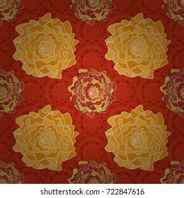 Vector vintage natural pattern. Print for silk, calico and home textiles. Design for cloth, wallpaper, gift wrapping. Seamless background with cute simple flowers in red, yellow and orange colors.