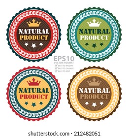 Vector : Vintage Natural Product Icon, Badge, Sticker or Label Isolated on White Background 