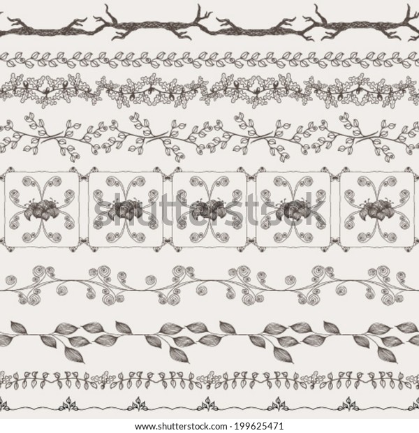 Vector vintage nature style ornaments, dividers,\
frames, design elements and page decoration, set of ornate floral\
patterns template