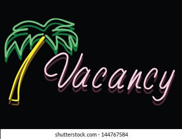 Vector Of Vintage Neon Vacancy Sign At A Beach Hotel