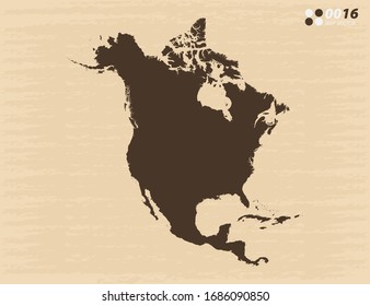 Vector vintage of North America map on old paper background.