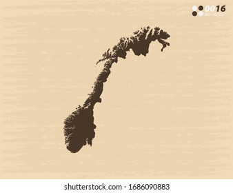 Vector vintage of Norway map on old paper background.