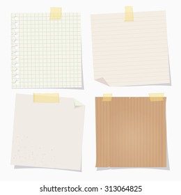 Vector vintage note papers with adhesive tape on white background.