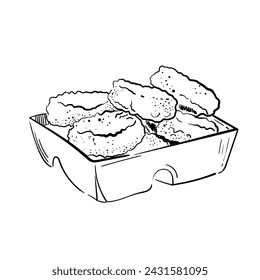 Vector vintage nuggets drawing. Hand drawn monochrome fast food illustration. Great for menu, poster or label, restaurant or cafe.