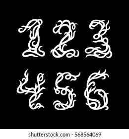 vector vintage numbers on black background. celtic style font signs