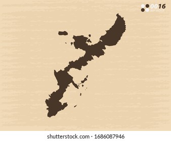 Vector vintage of Okinawa map on old paper background.