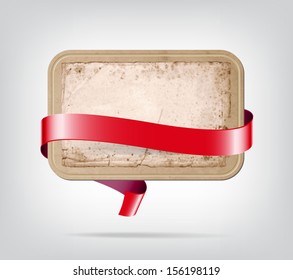 Vector vintage old cardboard and paper banner with red decorative ribbon