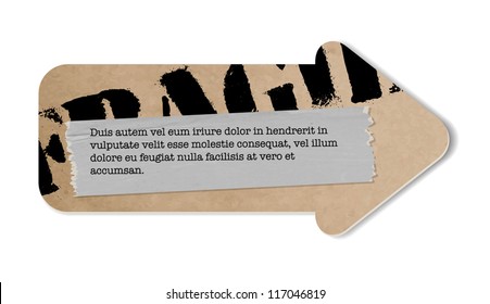 Vector vintage old paper textured arrow with torn paper sticker
