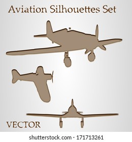 Vector vintage old set of brown planes drawings on a beige background. It is a group or collection of aircrafts ideal for grungy, travel, flight, transport,retro,antique,business or commercial designs