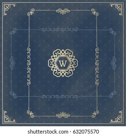 Vector  Vintage ornament design element. Antique floral frame and place for text. Flourishes calligraphic design/ Blue design