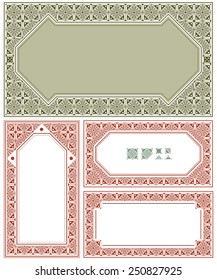 Vector vintage ornament labels on different versions for decoration and design