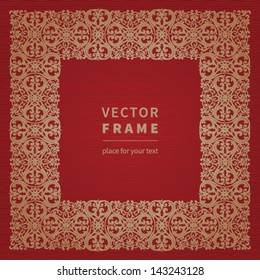 Vector vintage ornamental frame with swirls and floral motifs in retro style. Frame for your text. It can be used for decorating of invitations, cards, decoration for bags and clothes.