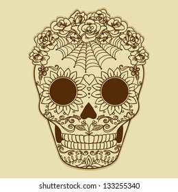 Vector Vintage  Ornate Sugar Skull. Catrina.