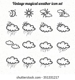 vector vintage outline weather icon set