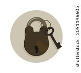 Vector of Vintage Padlock and Key. Closed Rusted Padlock. Collection of Old Lock and Key. Editable Illustration.