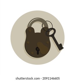 Vector of Vintage Padlock and Key. Closed Rusted Padlock. Collection of Old Lock and Key. Editable Illustration.