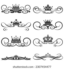 vector vintage page decor with crowns, arrows and floral elements