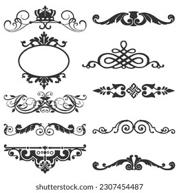 vector vintage page decor with crowns, arrows and floral elements