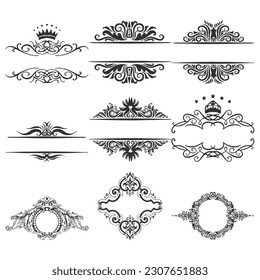 decoración vectorial de páginas vintage con coronas, flechas y elementos florales