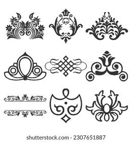 decoración vectorial de páginas vintage con coronas, flechas y elementos florales