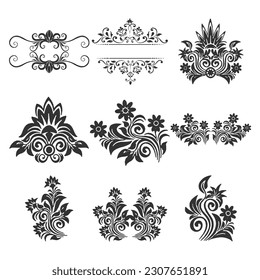 vector vintage page decor with crowns, arrows and floral elements