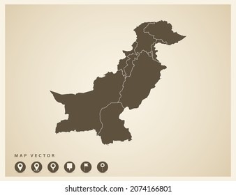 Vector vintage of Pakistan map on old background.
