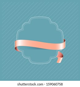 Vector vintage pale blue label with pink ribbon