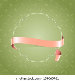 Vector vintage pale green label with pink ribbon