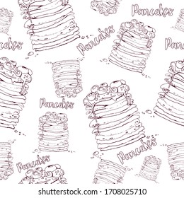 Vector vintage pancake drawing. Hand drawn monochrome food illustration. Great for menu, poster or label.