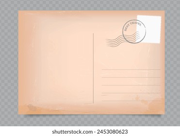 Vector vintage paper postcard mockup on transparent background.